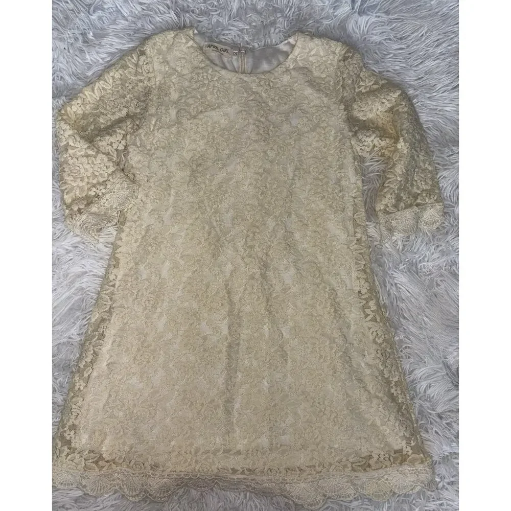April Girl 150 Lace Ivory 3/4 Sleeved Dress. Delicate, Feminine, So Pretty.